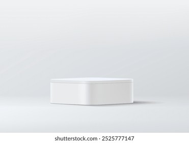 A clean and minimalist 3D white podium with a soft gray background. The sleek, modern design makes it perfect for product displays, presentations, or branding mockups.