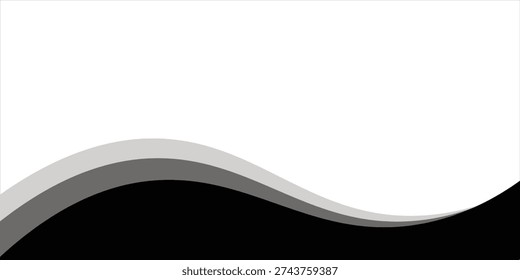 A clean and minimalist abstract background featuring flowing black, grey, and white waves. This elegant curved design is ideal for professional business headers, modern web banners, and monochrome aesthetic projects.eps 10