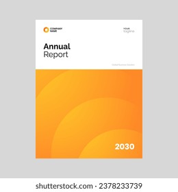 plantilla de diseño de portada de informe anual limpia y minimalista con un degradado naranja elegante, hábilmente personalizado para su uso en folletos comerciales