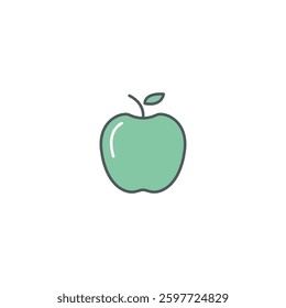 A clean and minimalist apple vector icon, featuring a simple red shape with a green leaf. Perfect for organic food branding, healthy lifestyle designs, farm product packaging