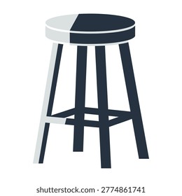 A clean and minimalist bar stool icon featuring a two tone color scheme. This simple furniture piece is perfect for modern interior design, home decor, and cafe style.