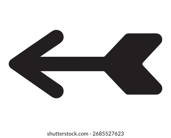 A clean, minimalist black arrow pointing left, presented as a bold silhouette. Ideal for navigation and directional cues.