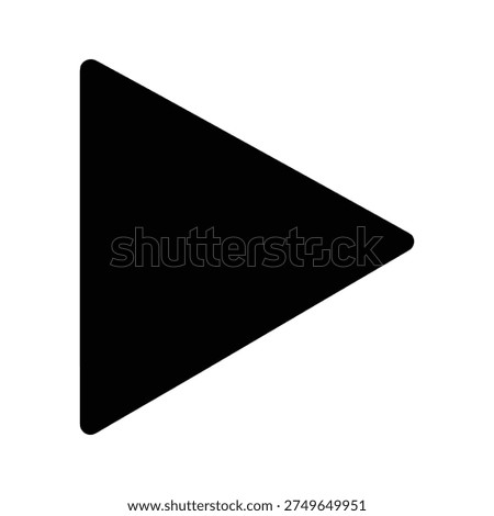 A clean, minimalist black play button icon, rendered as a solid triangle pointing to the right. Perfect for digital media interfaces, navigation, and web design elements.