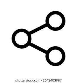 A clean, minimalist black share icon consisting of three interconnected circles on a pure white background.	
