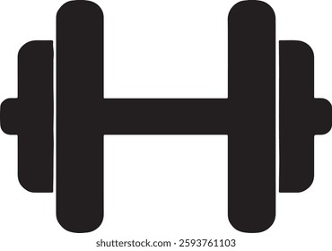 A clean, minimalist black silhouette of a dumbbell on a white background.