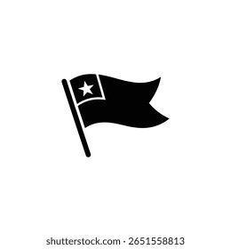 Ilustração limpa, minimalista em preto e branco com uma bandeira em um poste, adornada com um símbolo de estrela, ideal para ícones e projetos de design.