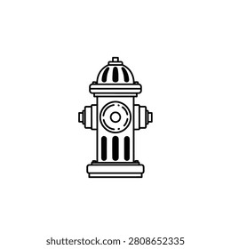 A clean and minimalist black and white line art illustration of a classic fire hydrant. The design features bold outlines and simple geometric shapes, centered on a plain white background. This versatile vector-style graphic represents fire safety and urban infrastructure.