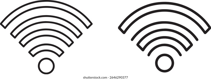 Um contorno limpo, minimalista, em preto e branco, de um ícone de sinal Wi-Fi, apresentado em estilo de silhueta.