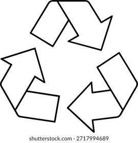 Ilustración vectorial limpia, minimalista en blanco y negro de un símbolo de reciclaje. Perfecto para Sitios web, App y presentaciones centradas en la sostenibilidad, la protección del medio ambiente y las iniciativas ecológicas. Este icono simple pero efectivo es fácilmente escalable y versátil.