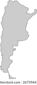 Um mapa limpo, minimalista e em branco da Argentina, em uma cor cinza sólida. É ideal para apresentações profissionais, relatórios ou como um elemento gráfico simples, mas elegante.

