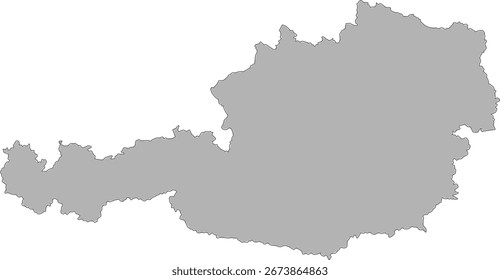 Um mapa de contorno limpo, minimalista e em branco da Áustria em uma cor profissional em tons de cinza. Ideal para apresentações elegantes, infográficos ou como um elemento gráfico simples para qualquer projeto