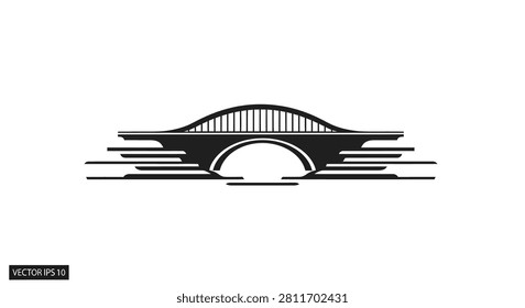 A clean, minimalist bridge illustration ideal for civil engineering logos, architectural branding, or urban planning projects. Its simple black and white design ensures versatile use in professional media.