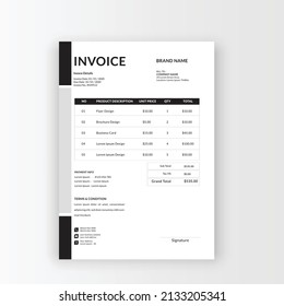 clean and minimalist business invoice template vector, receipt voucher, sales invoice, quotation, table 