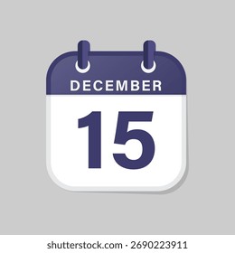 Clean, minimalist calendar icon displaying the fifteenth day of December, ideal for schedules and notifications