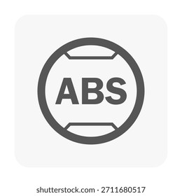 Clean, minimalist circular icon featuring ABS mark, representing  vehicle Anti lock Braking System. Ideal for dashboard interface design, automotive safety graphics, and control panels.