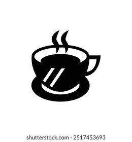 A clean and minimalist coffee cup silhouette logo perfect for coffee shop branding, product packaging, or cafe menus.