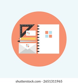 A clean, minimalist collection of flat icons representing essential office supplies, perfect for digital interfaces, presentations, and professional branding.