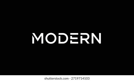 Una composición limpia y minimalista que presenta la palabra "MODERNO" en una tipografía sans-serif blanca sobre un fondo negro sólido. Esta cruda