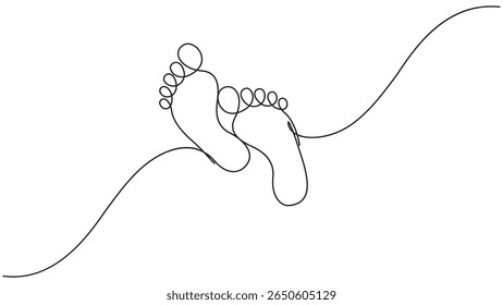 Um desenho de linha contínua limpo e minimalista de dois pés, perfeito para transmitir conceitos de bem-estar, cuidado ou vida natural. O design simples acrescenta um toque de elegância.