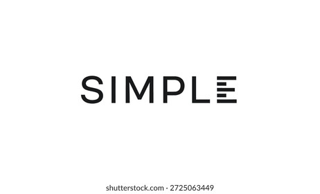 Un diseño limpio y minimalista presenta la palabra 'SIMPLE' en negrita, fuente sans-serif negra contra un fondo blanco puro. La letra 'E' es creativa