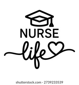 A clean, minimalist design featuring a graduation cap and heart to celebrate the dedication and love of nursing life.