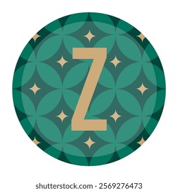 Clean and minimalist design featuring a letter Z in the center of a green circle with intricate geometric patterns. A versatile artwork for logos, stationery, or sophisticated branding themes.