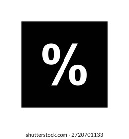 A clean and minimalist design featuring a white percent sign on a black square with a white border, ideal for use in graphic design, digital media, and online interfaces.