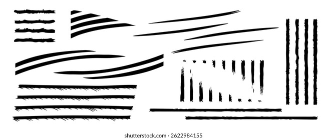 A clean, minimalist digital line art set in black stroke featuring geometric shapes, floral motifs, and intricate lines, arranged in a grid with thin black dividers on a white background.
