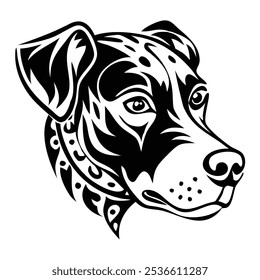 A clean and minimalist dog head vector featuring sharp lines and detailed features. Perfect for logos, decals, or designs that capture the loyalty and charm of man's best friend.