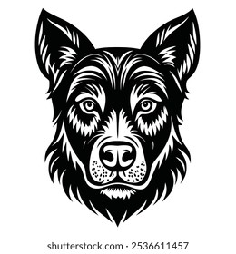 A clean and minimalist dog head vector featuring sharp lines and detailed features. Perfect for logos, decals, or designs that capture the loyalty and charm of man's best friend.