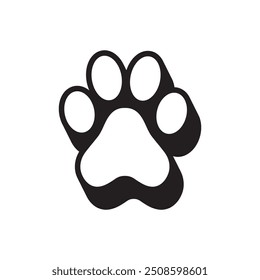 Icono de impresión de pata de perro blanco y negro de estilo 3d plano limpio y minimalista sobre fondo blanco, ideal para negocios relacionados con mascotas, amantes de los animales, clínicas veterinarias, guarderías para perros, tiendas de mascotas