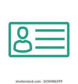 A clean, minimalist flat design icon representing an identity card, suitable for digital interfaces and branding. Features a simple, modern aesthetic.