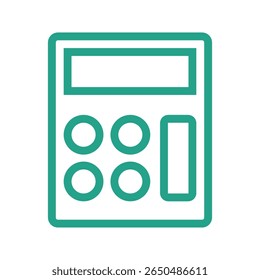 Um ícone de design plano minimalista e limpo que representa uma calculadora. Este gráfico é ideal para interfaces digitais, aplicativos e sites que precisam de um símbolo simples e moderno de ferramenta matemática.