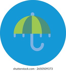 A clean, minimalist flat design icon featuring a stylized umbrella, perfect for weather apps, travel sites, or any project needing a simple, recognizable symbol of protection or rain.