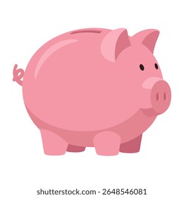Una Ilustración vectorial de diseño plano limpio y minimalista de una hucha rosa, que simboliza el ahorro de dinero, las finanzas personales y la inversión. Perfecto para la banca, la educación financiera.