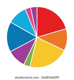 A clean and minimalist flat design vector illustration of a colorful pie chart, symbolizing data analysis, statistics, and proportions. Perfect for business presentations, reports.