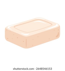 A clean and minimalist flat design vector illustration of a bar of soap, symbolizing hygiene, cleanliness, and personal care. Perfect for bathroom themes, health promotions.