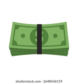 Uma ilustração vetor de design plano limpo e minimalista de uma pilha de notas de dólar verde empacotadas com uma banda, simbolizando dinheiro, finanças, riqueza e pagamento. Perfeito para os negócios.