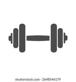 A clean and minimalist flat design vector illustration of a solid dark grey dumbbell, universally symbolizing fitness, exercise, and strength training. Perfect for gym promotions.