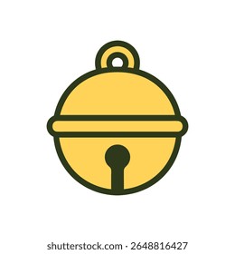 A clean and minimalist flat design vector illustration of a golden jingle bell, symbolizing Christmas, festive cheer, and holiday sounds. Perfect for seasonal designs, greeting cards.