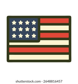 A clean and minimalist flat design vector illustration of the American flag, symbolizing patriotism, freedom, and national pride. Perfect for national holidays, political themes, representing the USA.