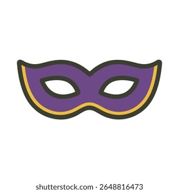 A clean and minimalist flat design vector illustration of a purple masquerade mask with gold trim, symbolizing mystery, party, and celebration. Perfect for carnival themes, Mardi Gras.