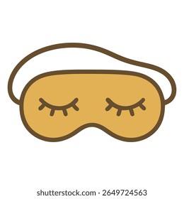 A clean and minimalist flat design vector illustration of a sleep mask with stylized closed eyes, symbolizing rest, relaxation, and peaceful sleep. Perfect for travel accessories, wellness.