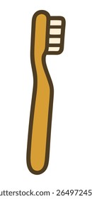 A clean and minimalist flat design vector illustration of a wooden or bamboo-style toothbrush, symbolizing dental health, hygiene, and sustainable living. Perfect for eco-conscious brands.