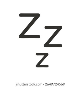 A clean and minimalist flat design vector illustration of three "Z" symbols, universally representing sleep, rest, and snoring. Perfect for bedtime apps, quiet zones, and emphasizing relaxation.