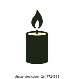 Um vetor de design plano limpo e minimalista ilustração de uma vela iluminada de cor escura, simbolizando lembrança, memorial, paz e solenidade. Perfeito para serviços funerários, vigílias.