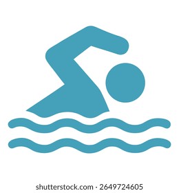 A clean and minimalist flat design vector illustration of a swimmer in water, symbolizing swimming, sports, and physical activity. Perfect for pool signs, fitness apps, and designs.