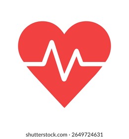A clean and minimalist flat design vector illustration of a red heart with a white heartbeat line, universally symbolizing life, health, and cardiology. Perfect for medical content, wellness campaigns