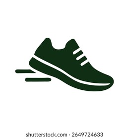 A clean and minimalist flat design vector illustration of a running shoe with speed lines, symbolizing fitness, exercise, and an active lifestyle. Perfect for gym promotions, workout apps.
