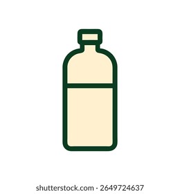 A clean and minimalist flat design vector illustration of a bottle, perfect for representing water, beverages, or any liquid content. Ideal for product packaging, food themes.